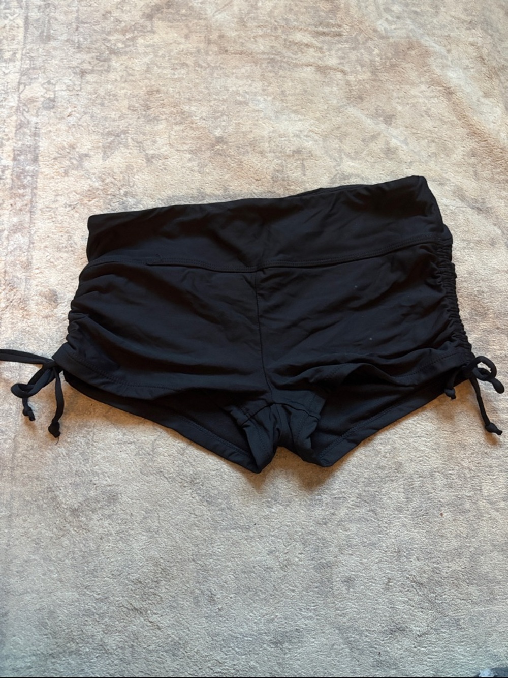Black Side-Tie Ruched Swim Boyshorts